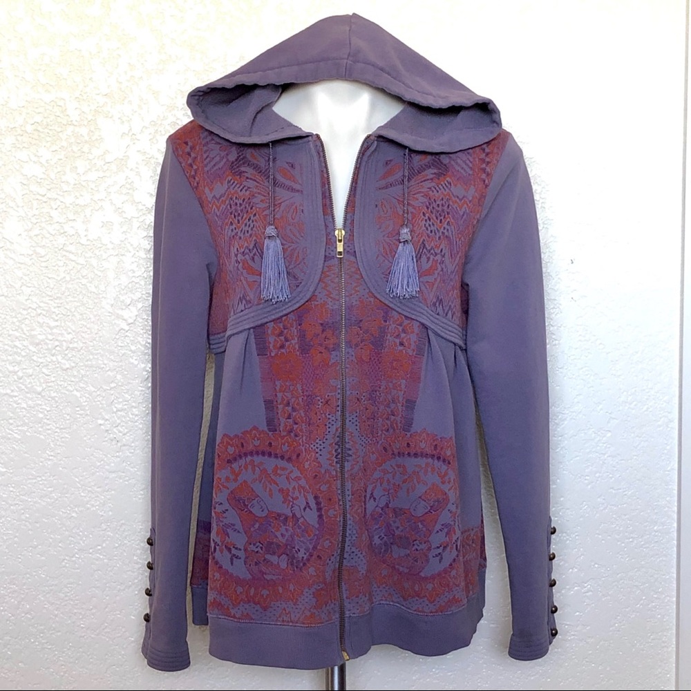 Free people purple Asian print sweatshirt jacket L